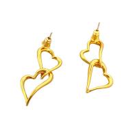 Brass Drop Earring, Heart, 18K gold plated, for woman & hollow, 33mm 