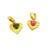 Huggie Hoop Drop Earring, Brass, Heart, 18K gold plated, for woman & with rhinestone 