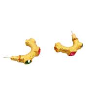 Rhinestone Brass Stud Earring, 18K gold plated, for woman & with rhinestone, mixed colors 