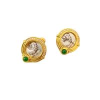 Rhinestone Brass Stud Earring, Round, plated, for woman & with rhinestone 17.2mm 