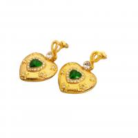 Rhinestone Brass Drop Earring, Heart, 18K gold plated, for woman & with rhinestone 