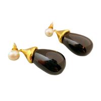 Acrylic Drop Earring, Brass, with Freshwater Pearl & Acrylic, Teardrop, 18K gold plated, for woman 