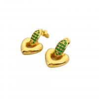 Rhinestone Brass Drop Earring, Heart, 18K gold plated, for woman & with rhinestone & hollow 