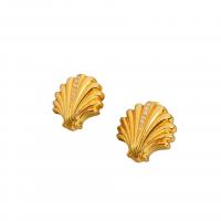 Rhinestone Brass Stud Earring, Shell, plated, for woman & with rhinestone 