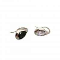 Rhinestone Brass Stud Earring, Teardrop, platinum plated, for woman & with rhinestone 