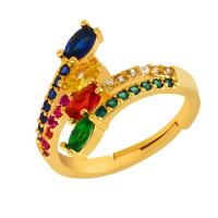 Cubic Zirconia Micro Pave Brass Finger Ring, high quality gold color plated, micro pave cubic zirconia & for woman, mixed colors 