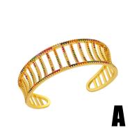 Brass Cuff Bangle, 18K gold plated & micro pave cubic zirconia & for woman, mixed colors 