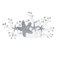 Bridal Decorative Hair Comb, Zinc Alloy, with Crystal & Plastic Pearl, Starfish, silver color plated, wedding gift & for woman & with rhinestone, silver color 