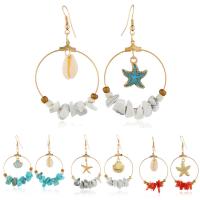 Turquoise Zinc Alloy Earring, with Synthetic Turquoise & Shell, gold color plated & for woman & enamel, mixed colors 