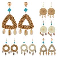 Rattan Earring, with turquoise & Shell & Zinc Alloy, gold color plated & for woman 
