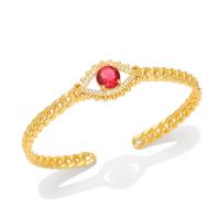 Brass Cuff Bangle, Evil Eye, 18K gold plated, micro pave cubic zirconia & for woman 