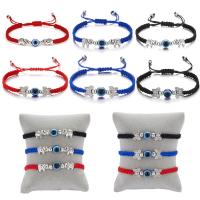 Evil Eye Jewelry Bracelet, Polyester Cord, with Glass Beads & Zinc Alloy, silver color plated, Unisex & adjustable cm 