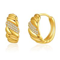 Brass Hoop Earring, 18K gold plated, fashion jewelry & micro pave cubic zirconia & for woman, golden 
