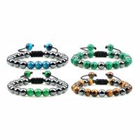 Gemstone Hematite Bracelets, Tiger Eye, with Polyester Cord & Malachite & Hematite, Round, handmade, fashion jewelry & Unisex & adjustable cm 