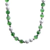 Gemstone Necklaces, ABS Plastic Pearl, with Jade & Titanium Steel, with 10cm extender chain, Round, polished, fashion jewelry & Unisex cm 