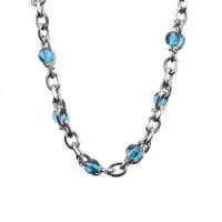 Collar de la joyería de titanio, Partículas de acero, con Cuentas de vidrio, con 10cm extender cadena, pulido, unisexo, azul, longitud:50 cm, Vendido por UD