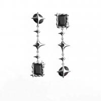 Asymmetric Earrings, Zinc Alloy, with Glass Rhinestone, silver color plated, fashion jewelry & for woman, black, 50mm 