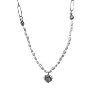 Collar de la joyería de titanio, Partículas de acero, con Perlas plásticas & aleación de zinc, con 5cm extender cadena, Corazón, chapado en color de plata, para mujer, longitud:37.3 cm, Vendido por UD