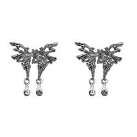 Zinc Alloy Rhinestone Drop Earring, Butterfly, silver color plated, fashion jewelry & for woman & with rhinestone, silver color 