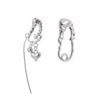 Asymmetric Earrings, Zinc Alloy, Heart, silver color plated, fashion jewelry & for woman, silver color, 33mm,80mm 