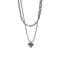 Titanium Steel Jewelry Necklace, with 5cm extender chain, Heart, Vacuum Ion Plating, Double Layer & fashion jewelry & for woman, silver color cm, 44 cm 