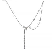Rhinestone Zinc Alloy Necklace, Iron, with Glass Rhinestone & Zinc Alloy, with 8cm extender chain, Butterfly, silver color plated, fashion jewelry & for woman, silver color cm 