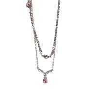 Rhinestone Zinc Alloy Necklace, with Glass Rhinestone, with 5cm extender chain, Heart, silver color plated, Double Layer & fashion jewelry & for woman, silver color .5 cm, 43 cm 