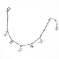 Titanium Steel Anklet, Butterfly, Vacuum Ion Plating, micro pave cubic zirconia & for woman 255mm 