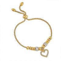 Titanium Steel Bracelet & Bangle, Heart, Vacuum Ion Plating, Adjustable & micro pave cubic zirconia & for woman 