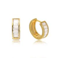 Brass Huggie Hoop Earring, gold color plated, micro pave cubic zirconia & for woman, gold, 15mm 