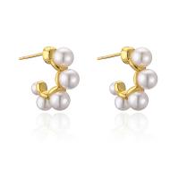 Plastic Stud Earring, Brass, with Plastic Pearl, 18K gold plated, for woman 