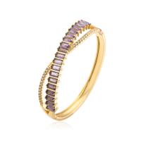 Brass Bangle, 18K gold plated, Adjustable & micro pave cubic zirconia & for woman 58mm 