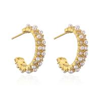 Cubic Zirconia Micro Pave Brass Earring, with Plastic Pearl, 18K gold plated, micro pave cubic zirconia & for woman 