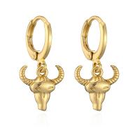 Huggie Hoop Drop Earring, Brass, Bull, 18K gold plated & micro pave cubic zirconia & for woman 