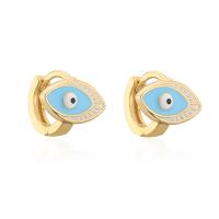 Evil Eye Earrings, Brass, 18K gold plated, for woman & enamel 