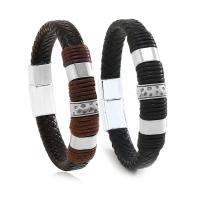 PU Leather Cord Bracelets, with Wax Cord & Zinc Alloy, for man Approx 8.46 Inch 