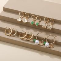 Zinc Alloy Earring Set, with Plastic Pearl, gold color plated, 6 pieces & fashion jewelry & for woman 