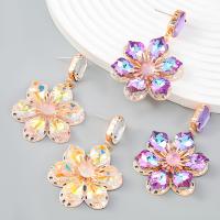 Zinc Alloy Rhinestone Drop Earring, with Resin, Flower, gold color plated, fashion jewelry & for woman & with glass rhinestone 