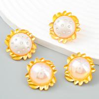 Plastic Pearl Zinc Alloy Earring, with ABS Plastic Pearl & Resin Rhinestone & Acrylic, Flower, gold color plated, fashion jewelry & for woman, two different colored 