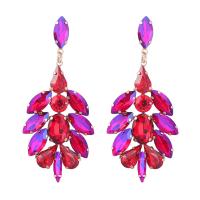 Zinc Alloy Rhinestone Drop Earring, gold color plated, fashion jewelry & for woman & with glass rhinestone, red 