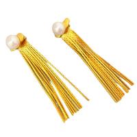 Fashion Fringe Boucles d'oreilles, laiton, avec perle d'eau douce cultivée, Plaqué d'or 18K, pour femme, blanc Vendu par paire