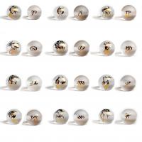 Natural Clear Quartz Beads, Round, Zodiac symbols jewelry & DIY  & gold accent & frosted 