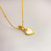Shell Necklace, Brass, with Shell, with 5cm extender chain, Heart, 18K gold plated, for woman & enamel, white and black Approx 52 cm 