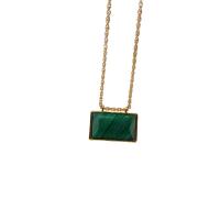 Malachite Beads Necklace, Brass, with Malachite, Rectangle, 18K gold plated, Unisex, green Approx 61.5 cm 