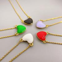 Brass Jewelry Necklace, Heart, 18K gold plated, for woman & enamel Approx 18 Inch 