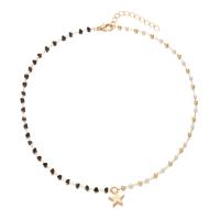 Tiger Eye Necklace, Zinc Alloy, with Tiger Eye & Crystal & Plastic Pearl, with 1.97 extender chain, gold color plated & for woman, mixed colors .17 Inch 