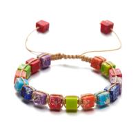 Impression Jasper Bracelet, with Polyester Cord & Zinc Alloy, gold color plated, adjustable & for woman, mixed colors cm 