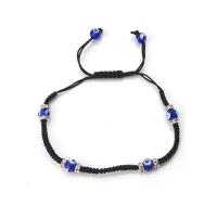 Evil Eye Jewelry Bracelet, Polyester Cord, with rhinestone zinc alloy spacer & Resin, silver color plated, Unisex & adjustable .06 Inch 