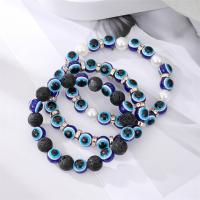 Evil Eye Jewelry Bracelet, Resin, with rhinestone zinc alloy spacer & Lava & Plastic Pearl, gold color plated, Unisex blue .1 Inch 