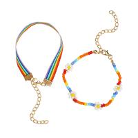 Glass Seed Beads Bracelets, Seedbead, with Polyester & Zinc Alloy, with 2.76 extender chain, gold color plated, 2 pieces & Unisex, mixed colors .3 Inch 
